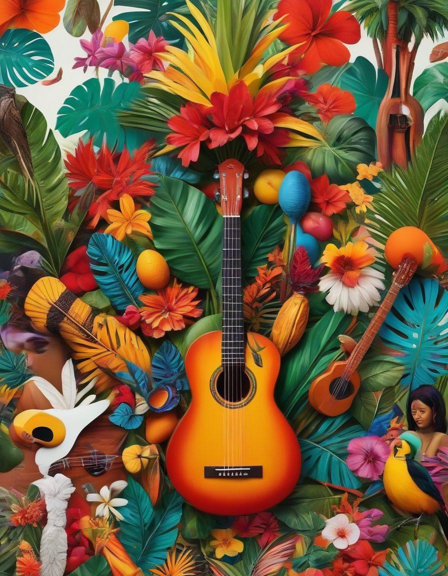 A lively and colorful collage featuring popular streaming platforms with iconic Latin American elements such as vibrant street art, tropical landscapes, and traditional music instruments. Include imagery of people enjoying streaming content together, showcasing diversity and joy. The scene should exude a festive atmosphere, incorporating warm and inviting colors that represent the richness of Latin American culture. super-realistic. vibrant colors. white background.