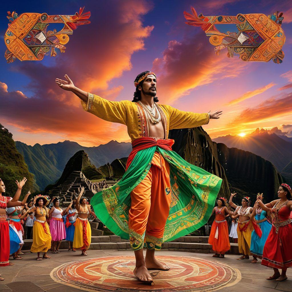 A vibrant collage depicting various elements of Latin entertainment, such as a lively South American festival with colorful dancers in traditional attire, large screens showcasing popular pay-per-view events, and streaming icons representing digital platforms. The backdrop should feature iconic landmarks from South America, enhanced by a warm sunset sky. Include musical instruments like guitars and drums to convey the energy of the culture. super-realistic. vibrant colors. 3D.